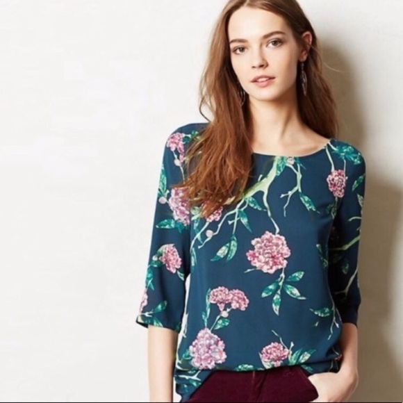 Anthropologie Tops - Anthropologie HD in Paris green pink floral top